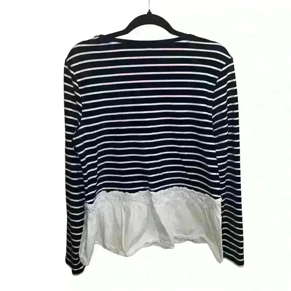 Crown & Ivy Long Sleeve Eyelet Hem Sweatshirt Top Shirt Striped Navy Size Large - Picture 5 of 6